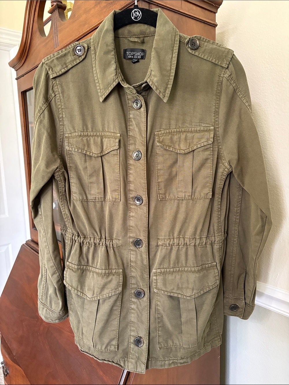 TOPSHOP Olive Green Military Inspired Utility Cargo Jacket Anorak BOHO